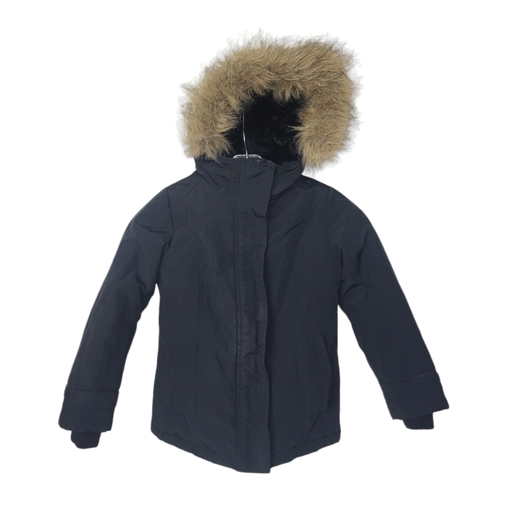 Joe Fresh For JCPenny Black Faux Fur Full Zip Hooded Jacket Girls XS 4-5